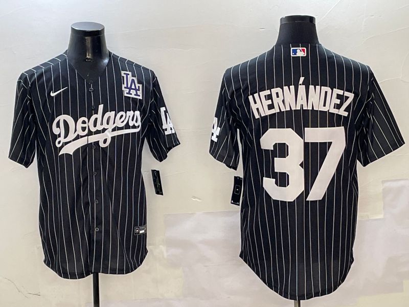 Men Los Angeles Dodgers #37 Hernandez Black Stripe Jointly Name 2025 Nike MLB Jersey style 6